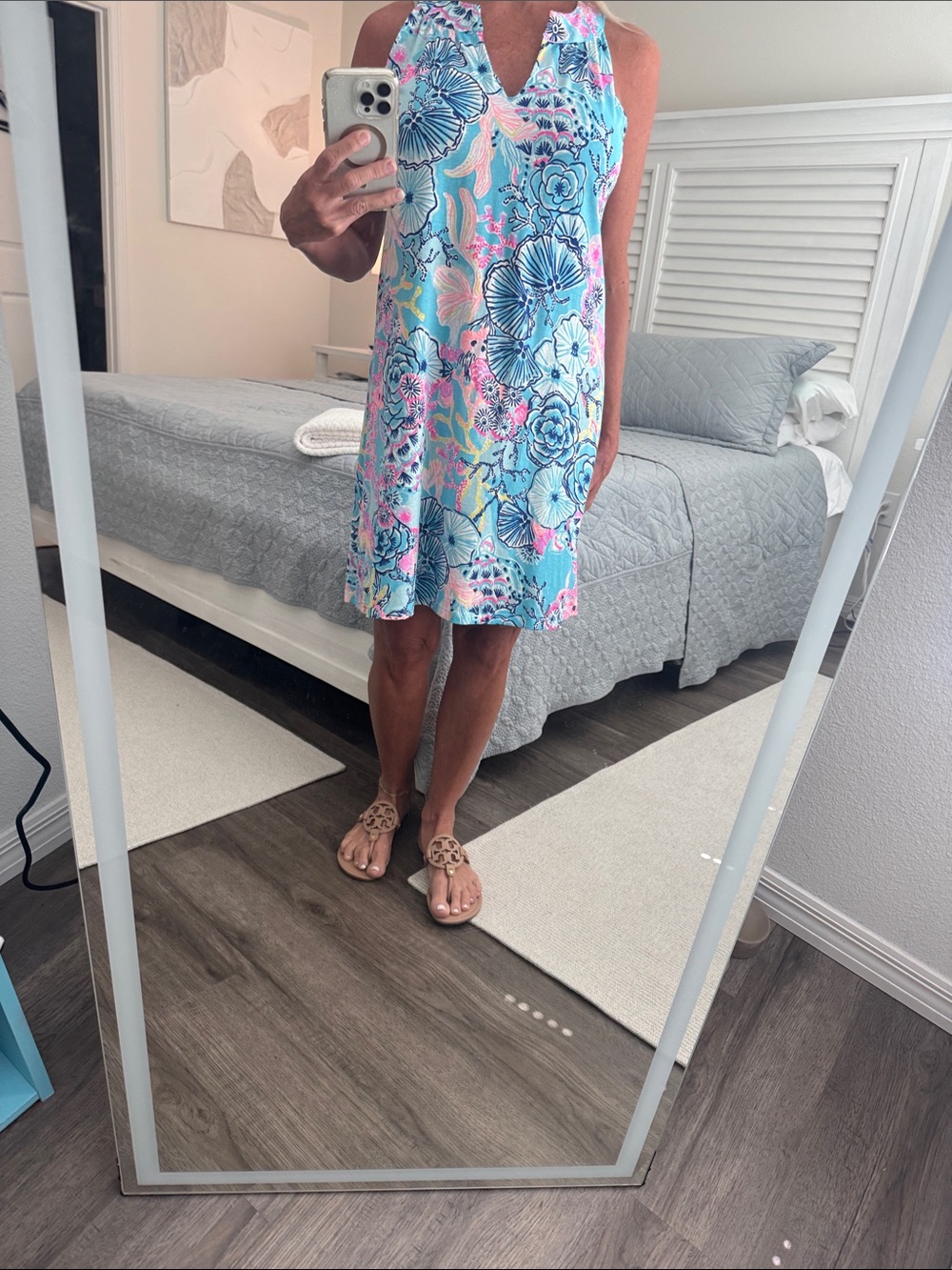 Lilly Pulitzer Aqua, Pink & White Floral Halter Dress